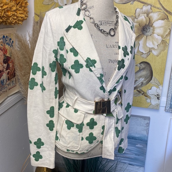 Summer Blazer with a belt white green Size S Linen St. Patric Lucky Jacket - Picture 2 of 15